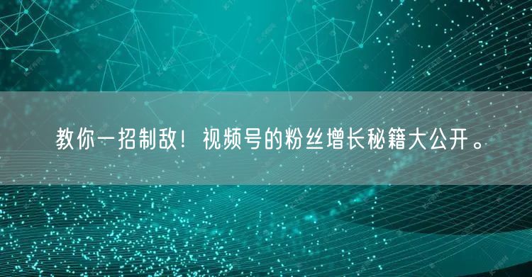 教你一招制敌！视频号的粉丝增长秘籍大公开。