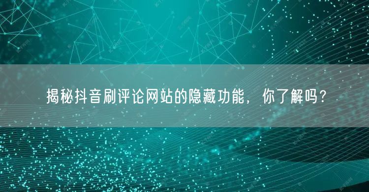 揭秘抖音刷评论网站的隐藏功能，你了解吗？