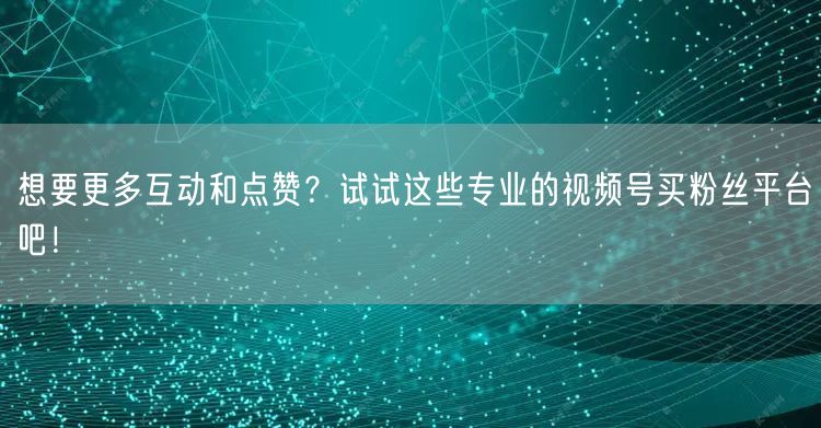 想要更多互动和点赞？试试这些专业的视频号买粉丝平台吧！